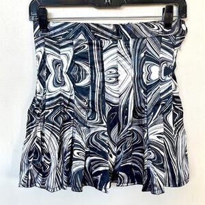 New BORN HONEY Satin Pleated Skort Mini Skirt Black White Marble SIZE Medium